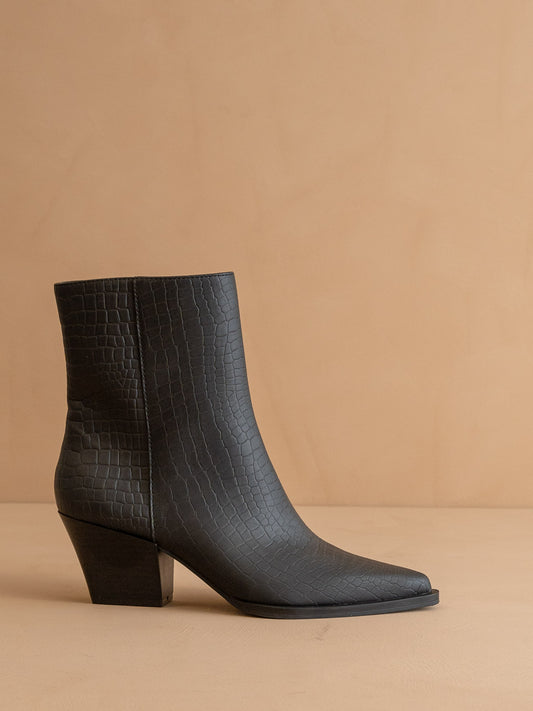 The Miley | Black Alligator print pointed toe bootie