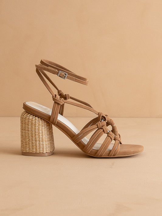 The Monza | Camel Strappy Basket Weave Heel