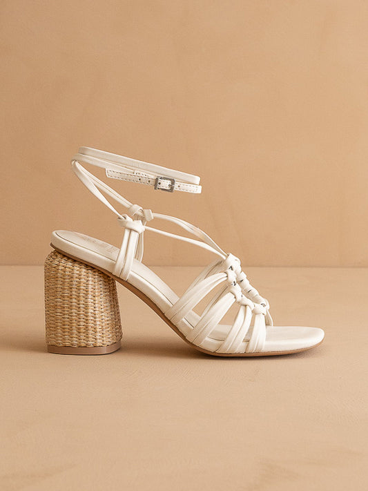 The Monza | White Strappy Basket Weave Heel