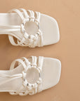 The Monza | White Strappy Raffia Basket Weave Block Heel  *FINAL SALE*