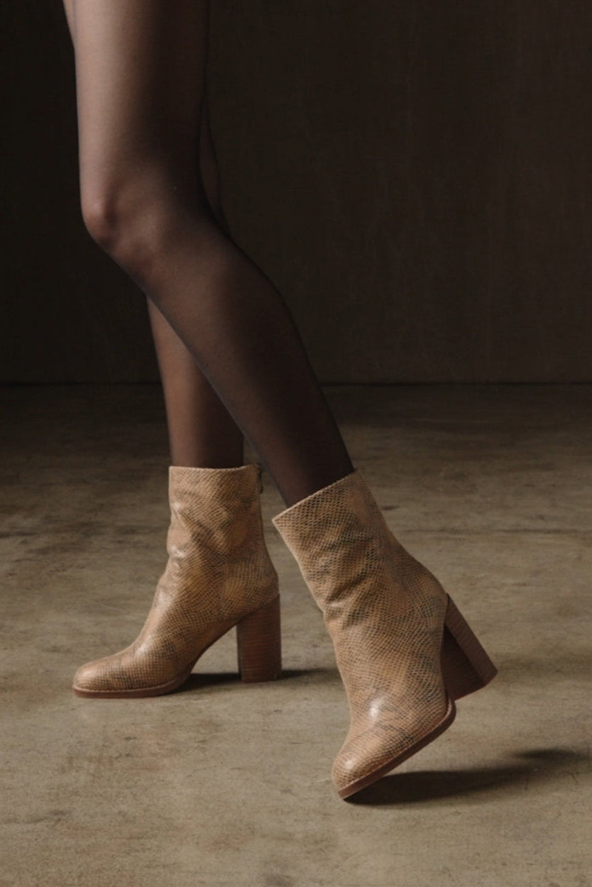 The Maxine | Snakeskin Suede Block Heel Bootie
