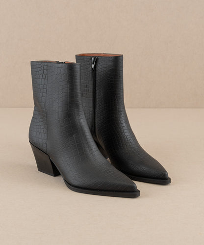 The Miley | Black Alligator print pointed toe bootie - FINAL SALE