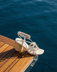 The Monza | White Strappy Raffia Basket Weave Block Heel  *FINAL SALE*