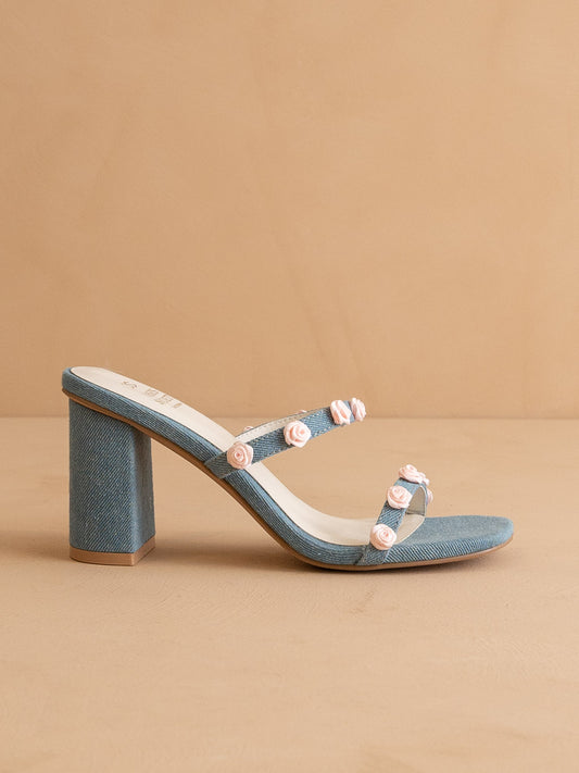 The Nia | Denim Rosette Adorned Heel