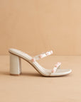The Nia | White Rosette Adorned Block Heel *FINAL SALE*