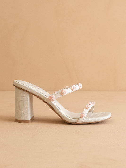 The Nia | White Rosette Adorned Heel