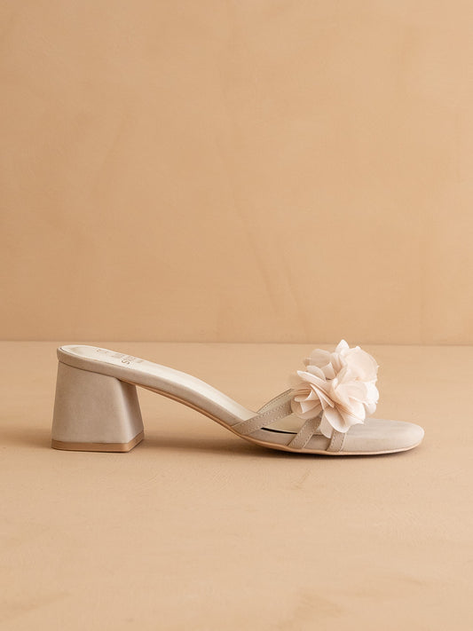 The Noor | Light Grey Romantic Petal Detail Heels