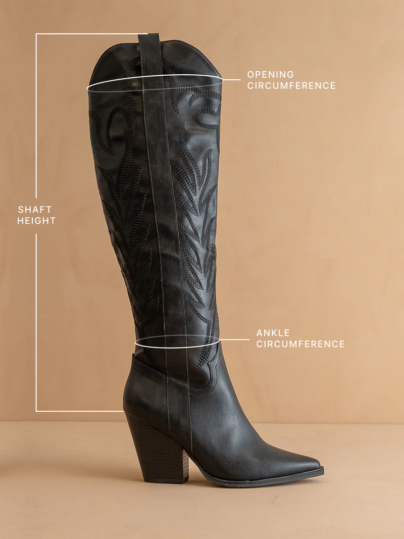 The Bronco | Black Knee High Embroidered Cowboy Boot – Oasis Society