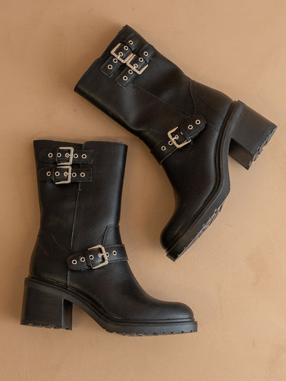 The Rider | Black Mid-Calf Moto Boot