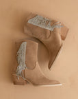 The Rowan | Khaki Rhinestone fringe cowboy boot *final sale*