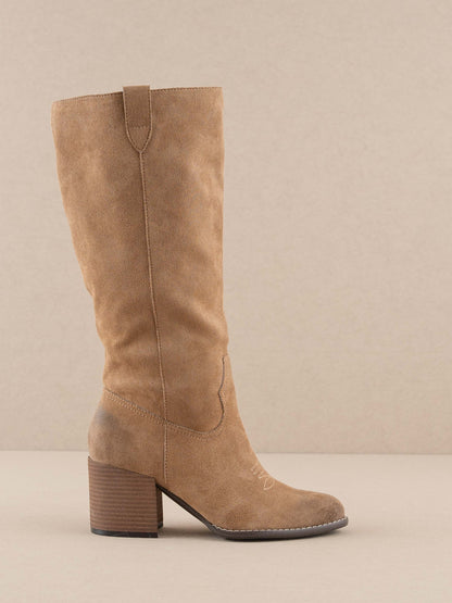 The Roxanne | Latte Knee High Western Bucket Boot