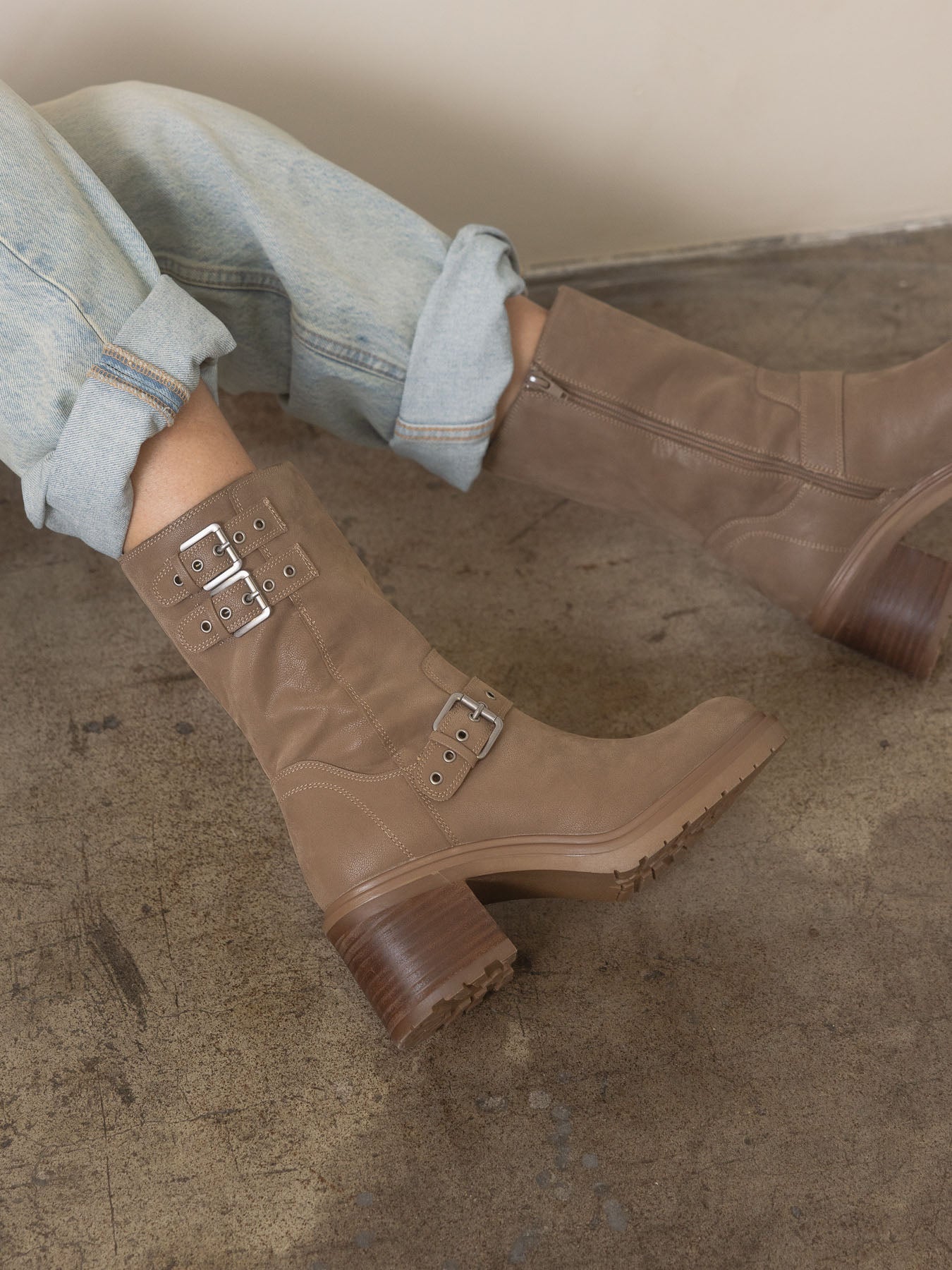 The Rider | Dark Taupe Mid-Calf Moto Boot