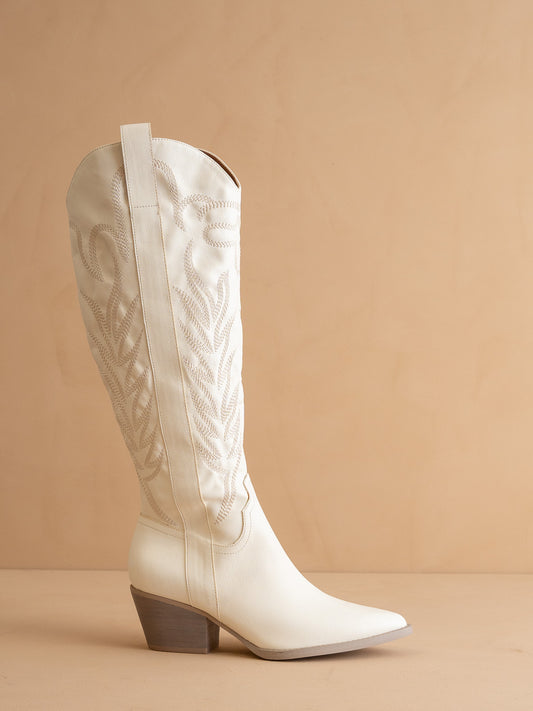 The Samara | White Embroidered Tall Boot