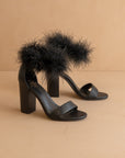 The Sasha | Black Feathered ankle block heel  *FINAL SALE*