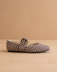 The Soho | Coffee Gingham Ballet Flat with Studded Buckle Strap