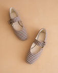 The Soho | Coffee Gingham Ballet Flat with Studded Buckle Strap