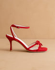 The Sylvie | Red Stiletto Velvet Thin Bow Heel