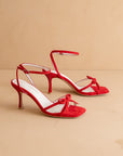 The Sylvie | Red Stiletto Velvet Thin Bow Heel