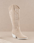 The Samara | Beige Embroidered Tall Western Boot