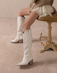The Samara | White Knee High Cowgirl Boot