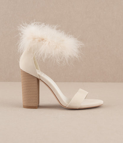 The Sasha | Beige Feathered ankle block heel