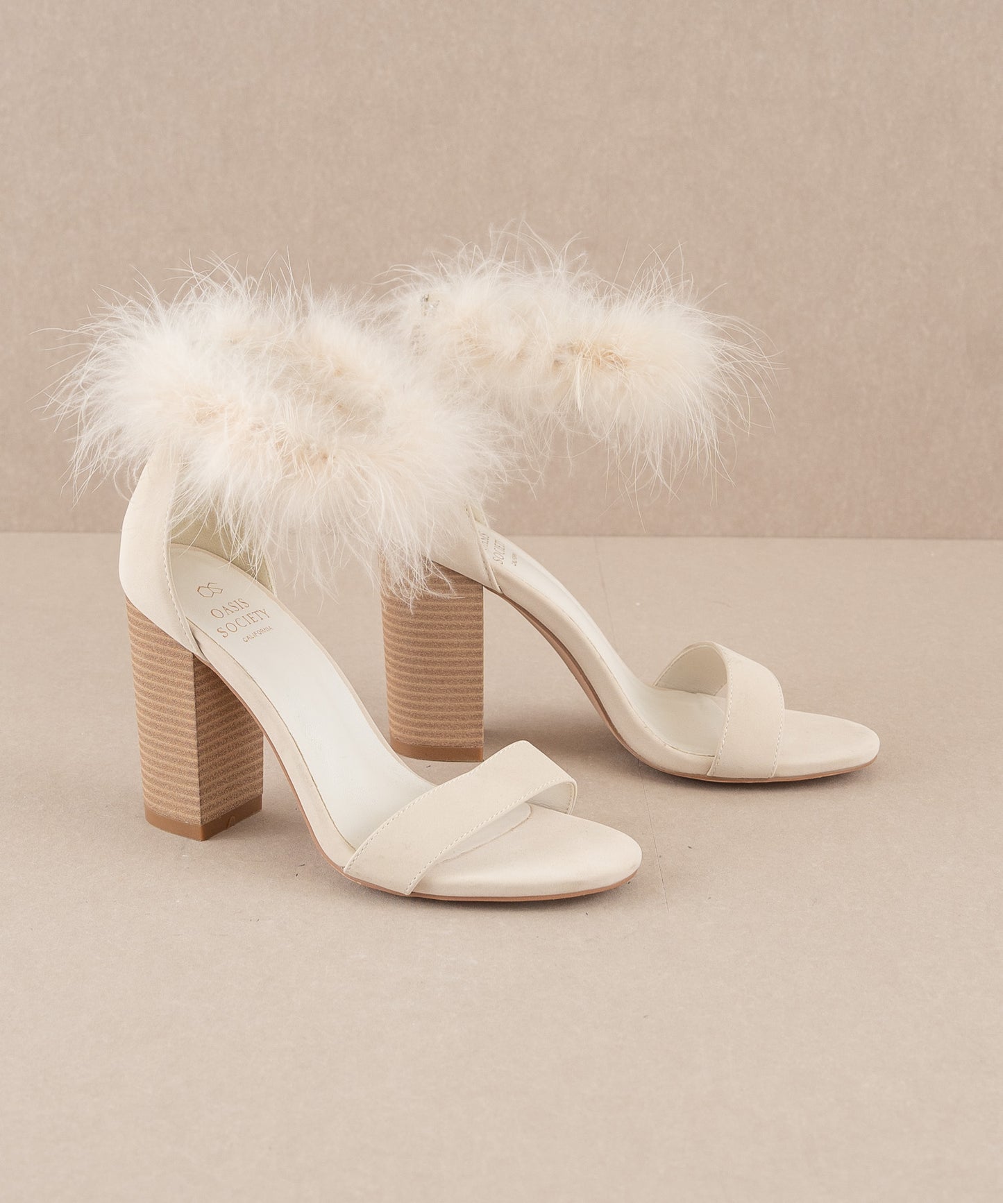 The Sasha | Beige Feathered ankle block heel