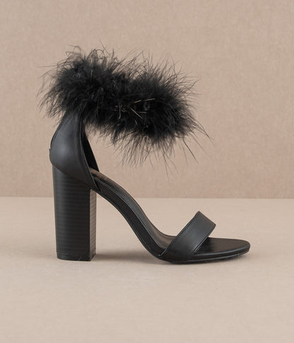 The Sasha | Black Feathered ankle block heel