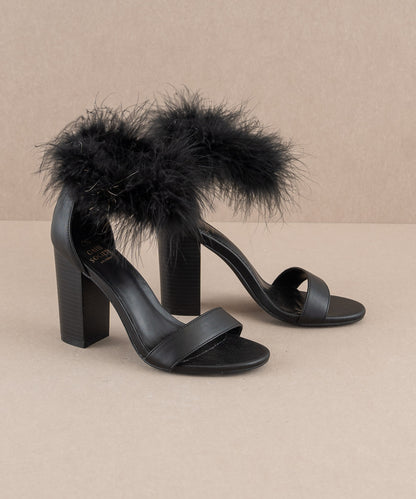 The Sasha | Black Feathered ankle block heel