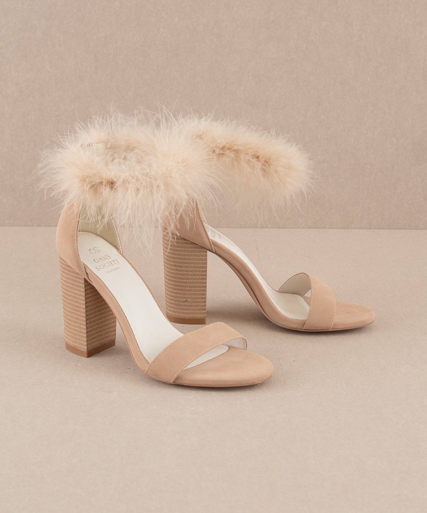 The Sasha | Nude Feathered ankle block heel