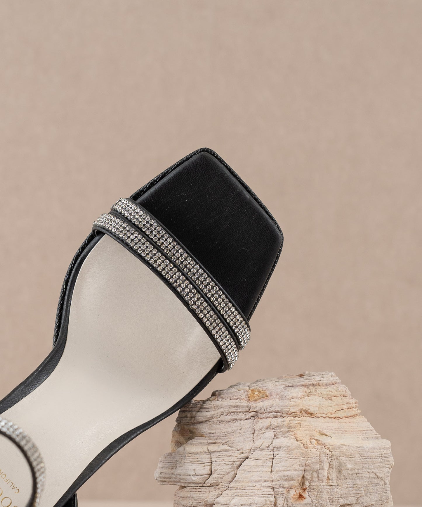 The Suva Black | Rhinestone and reptile print strappy heel