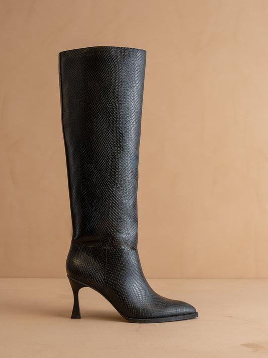 The Vanessa | Black Reptile Print Knee High Boot