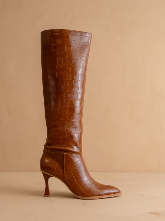 The Vanessa | Brown Alligator Print Knee High Boot