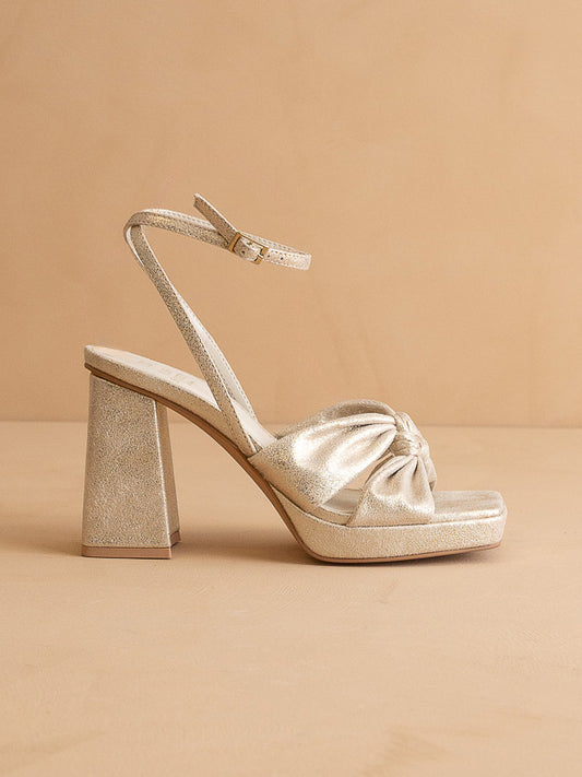 The Zoey | Light Gold knotted band platform  heel