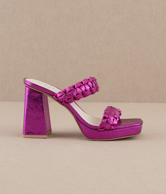 The Zenda  | Metallic Pink Braided chunky platform party heel