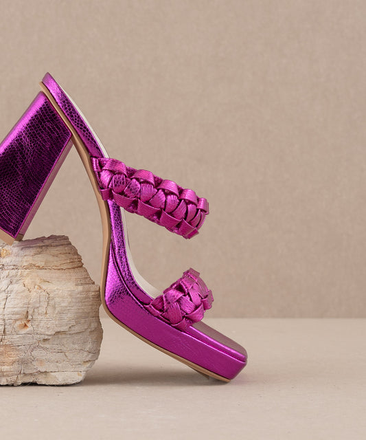 The Zenda  | Metallic Pink Braided chunky platform party heel