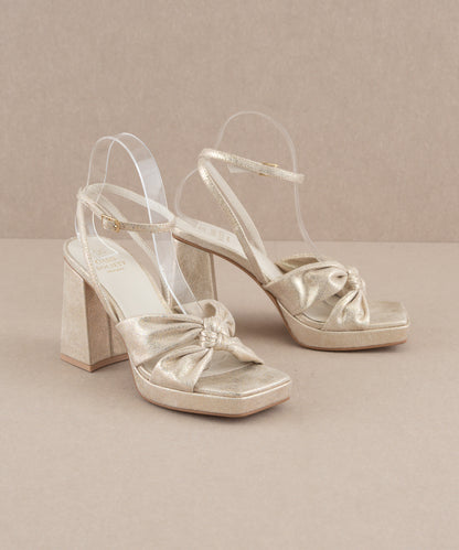 The Zoey - Light Gold knotted band platform  heel