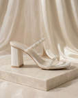 The Phoebe | White Floral Mini Pearl Strap Heel – Bridal & Occasion
