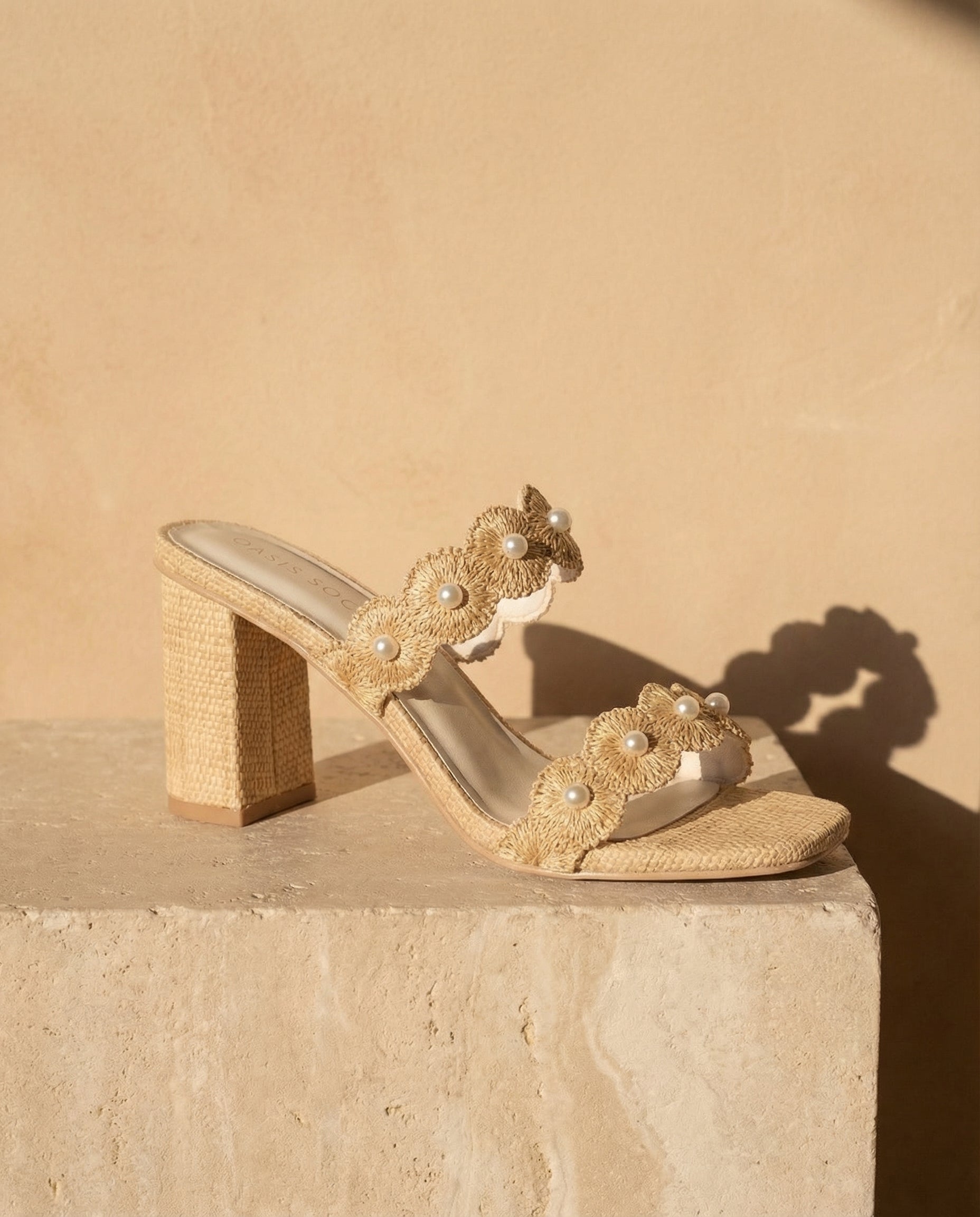 The Helena | Natural Raffia Resort Block Heel Sandal with Pearl