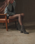The Demi | Black Tweed Woven Block Heel Ankle Boot