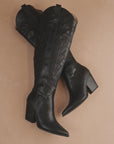 The Bronco | Black Knee High Embroidered Cowboy Boot