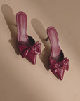 The Jane | Burgundy Wine Pointed Toe Bow Accent Kitten Heel