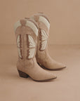 The Fairy | Almond Mid Calf Western Boot in Suede with Butterfly Inlay *FINAL SALE*