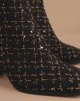 The Demi | Black Tweed Woven Block Heel Ankle Boot