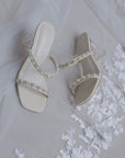The Mae | Beige Wedding Pearl Detail Clear Block Heel
