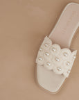 The Cathleen | Ivory White Pearl Raffia Wedding Slide Sandal