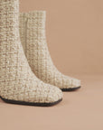 The Demi | Beige Tweed Woven Block Heel Ankle Boot