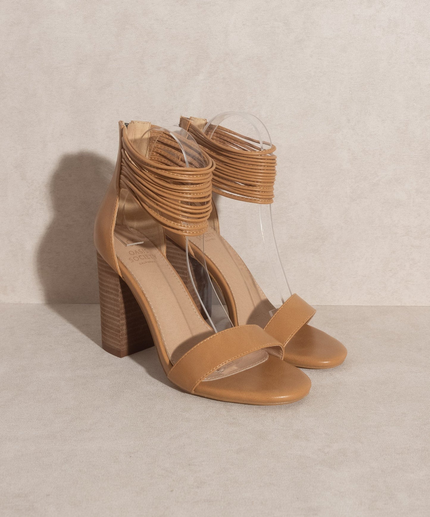 The Blair - Tan Thick Ankle Strap Block Heel