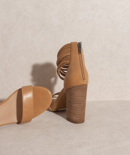 The Blair - Tan Thick Ankle Strap Block Heel