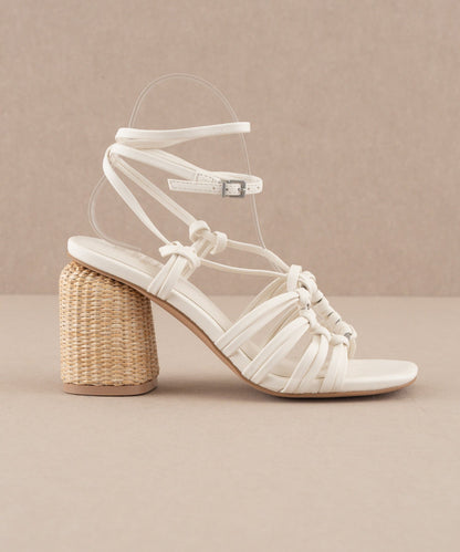 The Monza | White Strappy Basket Weave Heel