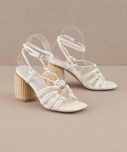 The Monza | White Strappy Basket Weave Heel